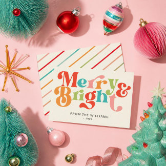 Cartes Pour Fêtes Annuelles Joyeux et Lumineux Rétro Vacances Arc-en-Ciel