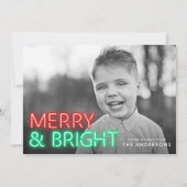 Cartes Pour Fêtes Annuelles Joyeux et lumineux rouge et vert néon photo (Devant)