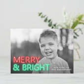 Cartes Pour Fêtes Annuelles Joyeux et lumineux rouge et vert néon photo (Debout devant)