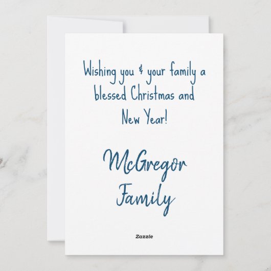 Cartes Pour Fêtes Annuelles Joyeux et lumineux script bleu de Noël (Dos)