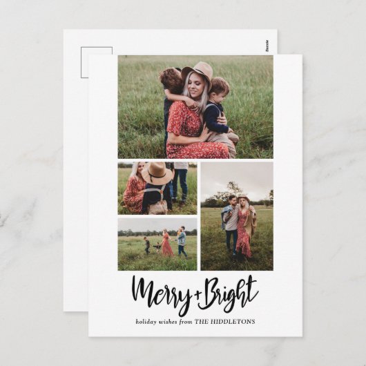 Cartes Pour Fêtes Annuelles Joyeux Et Lumineux | Script moderne Multi Photo (Devant / Derrière)