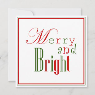 Cartes Pour Fêtes Annuelles Joyeux et lumineux sur blanc, rouge 'n Bordure ver