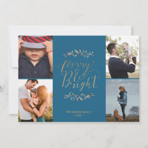 Cartes Pour Fêtes Annuelles Joyeux et lumineux Turquoise Photo Collage Noël