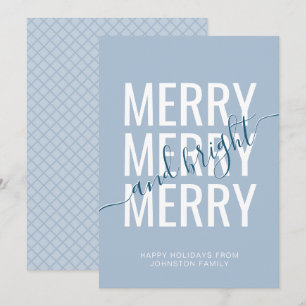 Cartes Pour Fêtes Annuelles Joyeux et lumineux vérificateur bleu clair de Noël