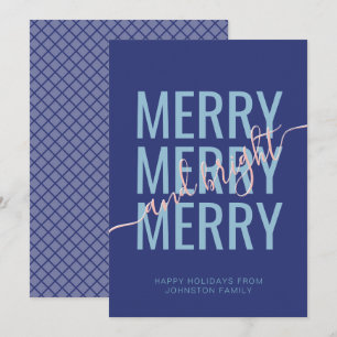 Cartes Pour Fêtes Annuelles Joyeux et lumineux vérificateur bleu de Noël