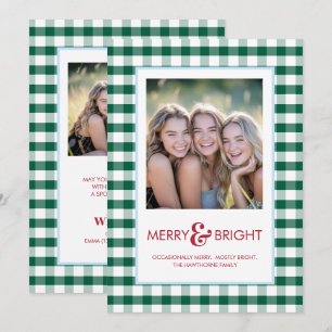 Cartes Pour Fêtes Annuelles Joyeux et Lumineux Vert à Carreaux Fête Drôle