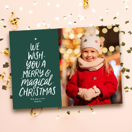 Cartes Pour Fêtes Annuelles Joyeux et magique sapin de Noël photo verte