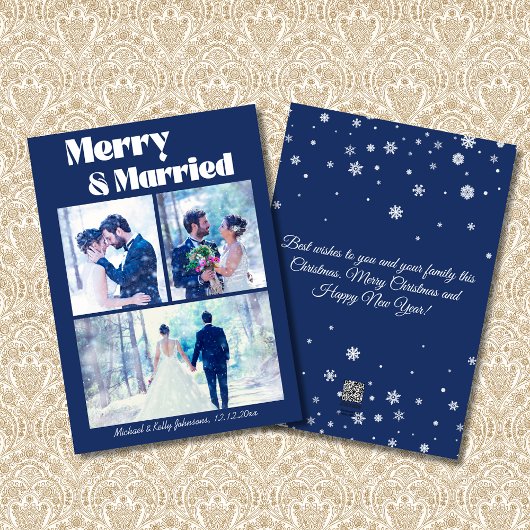 Cartes Pour Fêtes Annuelles joyeux et marié 3 photos collage mariage bleu
