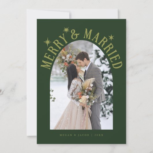 Cartes Pour Fêtes Annuelles Joyeux et marié Arch photo verte nouvellement mari (Devant)