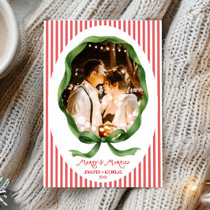 Cartes Pour Fêtes Annuelles Joyeux et Marié Cadre Photo de Noël avec Ruban Ver