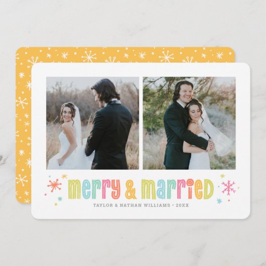 Cartes Pour Fêtes Annuelles Joyeux et marié couleur photo de Noël (Devant / Derrière)