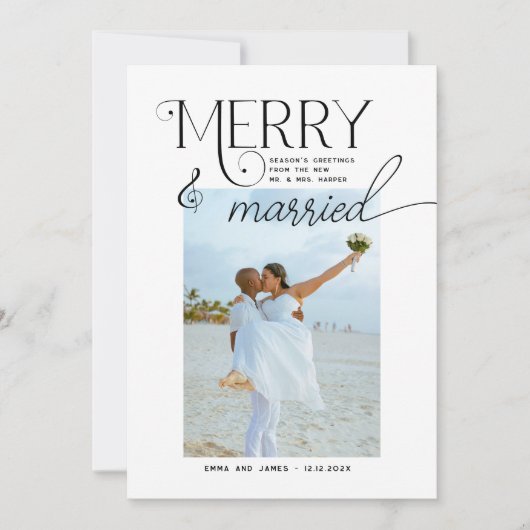 Cartes Pour Fêtes Annuelles Joyeux et marié Script Photo Noël Nouveaux mariés (Devant)