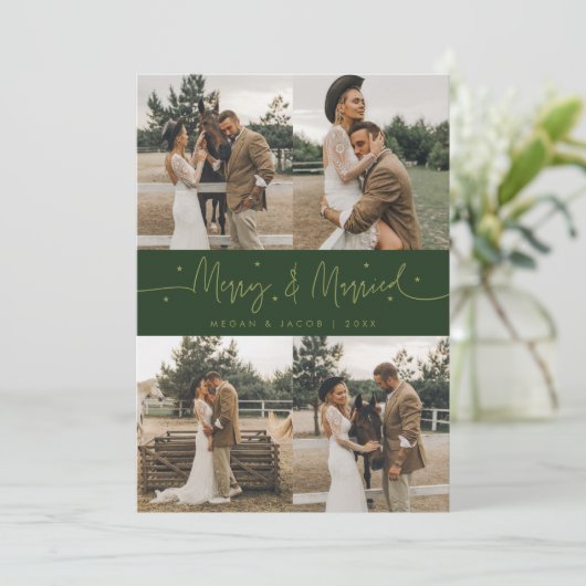 Cartes Pour Fêtes Annuelles Joyeux et marié vert multiphoto (Debout devant)