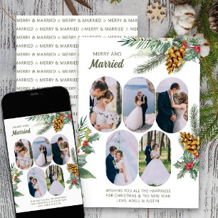 Cartes Pour Fêtes Annuelles Joyeux et Mariés 5 Photo Holly et Pin Nouveaux Mar