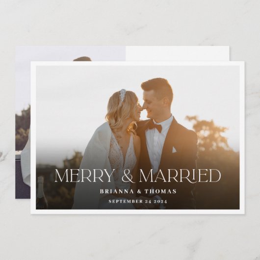 Cartes Pour Fêtes Annuelles Joyeux et mariés | Photo moderne et élégante 2024 (Devant / Derrière)