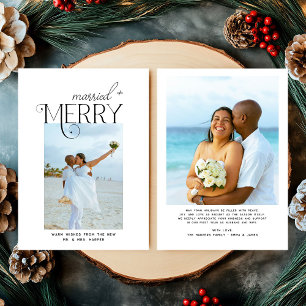 Cartes Pour Fêtes Annuelles Joyeux et Mariés Texte Photo Noël Nouveaux Mariés