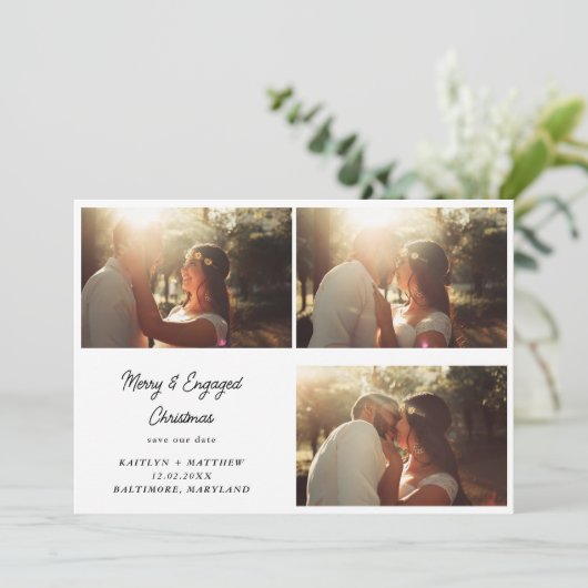 Cartes Pour Fêtes Annuelles Joyeux et Noël engagé | Enregistrer La Photo Date (Debout devant)