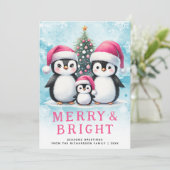 Cartes Pour Fêtes Annuelles Joyeux et rose vif pingouins (Debout devant)