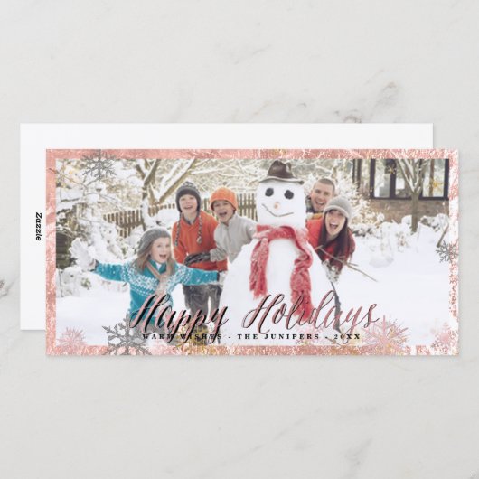 Cartes Pour Fêtes Annuelles Joyeux Faux Rose Gold Snowflakes (Devant / Derrière)