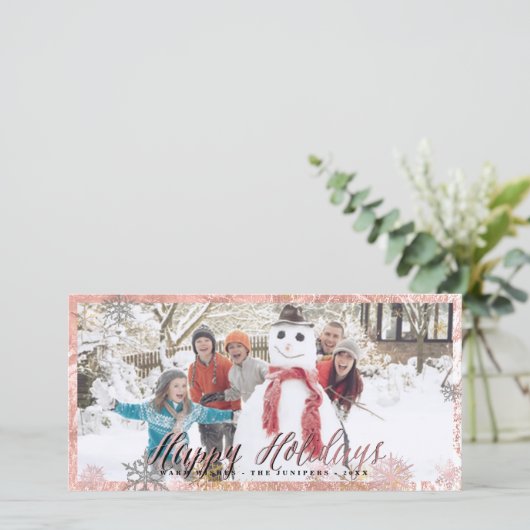 Cartes Pour Fêtes Annuelles Joyeux Faux Rose Gold Snowflakes (Debout devant)