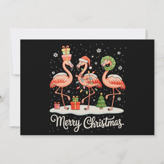 Cartes Pour Fêtes Annuelles Joyeux Flamant rose de Noël Lumières Noël Chapeau (Devant)