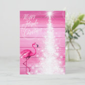 Cartes Pour Fêtes Annuelles Joyeux Floride Flamant rose rose Arbre blanc (Debout devant)