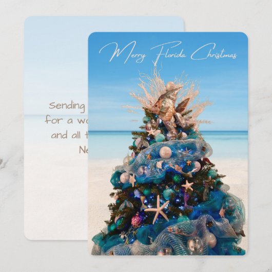 Cartes Pour Fêtes Annuelles Joyeux Floride Noël Tropical Beach and Tree (Devant / Derrière)