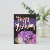 Cartes Pour Fêtes Annuelles Joyeux gâteau violet anniversaire (Debout devant)