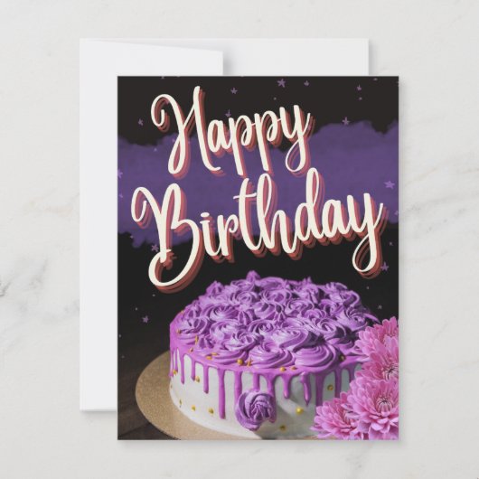 Cartes Pour Fêtes Annuelles Joyeux gâteau violet anniversaire (Devant)