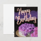 Cartes Pour Fêtes Annuelles Joyeux gâteau violet anniversaire (Devant / Derrière)