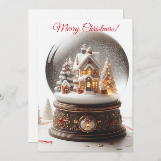 Cartes Pour Fêtes Annuelles Joyeux Globe de neige de Noël (Devant / Derrière)