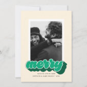 Cartes Pour Fêtes Annuelles Joyeux Green Retro Script Photo de Noël (Devant)