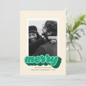 Cartes Pour Fêtes Annuelles Joyeux Green Retro Script Photo de Noël (Debout devant)