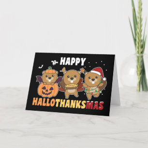 Cartes Pour Fêtes Annuelles Joyeux Hallothanksmas Castor Noël Castor Fête