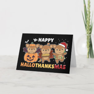 Cartes Pour Fêtes Annuelles Joyeux Hallothanksmas Cerfs Noël Cerf Vacances 