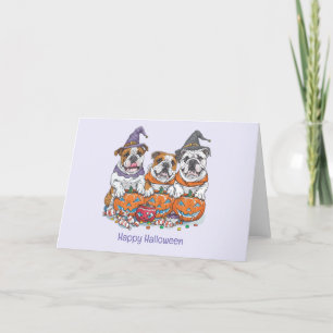 Cartes Pour Fêtes Annuelles Joyeux Halloween Anglais Bouledogues Citrouille
