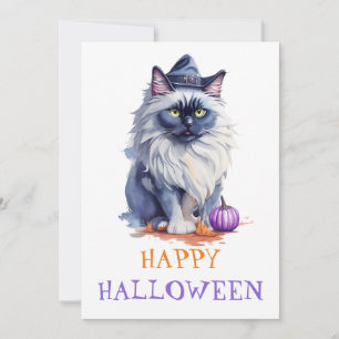 Cartes Pour Fêtes Annuelles Joyeux Halloween chat birman aquarelle en chapeau