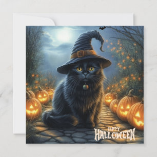 Cartes Pour Fêtes Annuelles Joyeux Halloween Chat Noir avec Citrouilles
