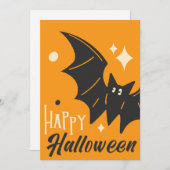 Cartes Pour Fêtes Annuelles Joyeux Halloween Chauve-Souris Orange Mignon Drôle (Devant / Derrière)