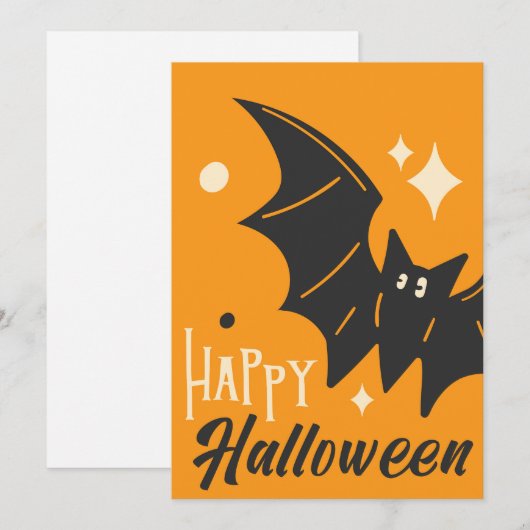 Cartes Pour Fêtes Annuelles Joyeux Halloween Chauve-Souris Orange Mignon Drôle (Devant / Derrière)