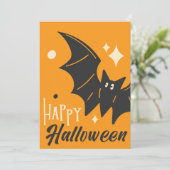 Cartes Pour Fêtes Annuelles Joyeux Halloween Chauve-Souris Orange Mignon Drôle (Debout devant)