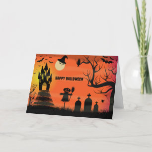 Cartes Pour Fêtes Annuelles Joyeux Halloween chauves-souris et épouvantail cit