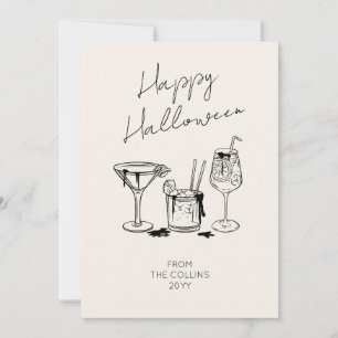 Cartes Pour Fêtes Annuelles Joyeux Halloween Cocktails Script Élégant Ivoire