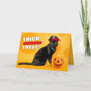 Cartes Pour Fêtes Annuelles Joyeux Halloween Drôle Chat Noir Habillé en Pirate