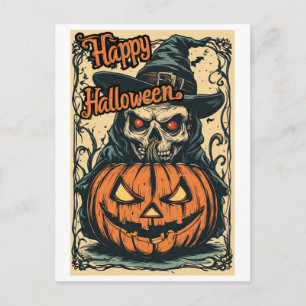 Cartes Pour Fêtes Annuelles Joyeux Halloween d'une sorcière sur un