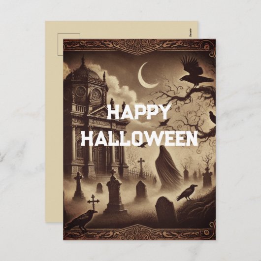Cartes Pour Fêtes Annuelles Joyeux Halloween gothique victorien (Devant / Derrière)
