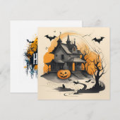 Cartes Pour Fêtes Annuelles joyeux Halloween maison hantée (Devant / Derrière)