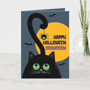 Cartes Pour Fêtes Annuelles Joyeux Halloween Petit-Fils Chat Noir Avec Araigné
