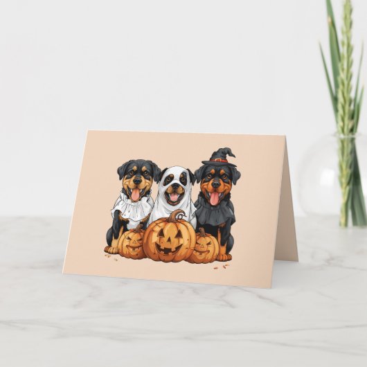 Cartes Pour Fêtes Annuelles Joyeux Halloween Rottweiler Chiens Jack O Lanterne (Devant)