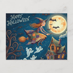 Cartes Pour Fêtes Annuelles Joyeux Halloween Sorcière Fantaisiste sur le Balai